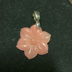 Pink jade flower with sterling silver clasp